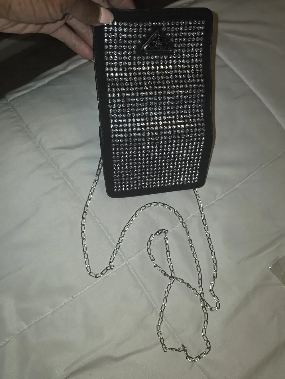 Prada Black Crystal-Studded Chain Crossbody